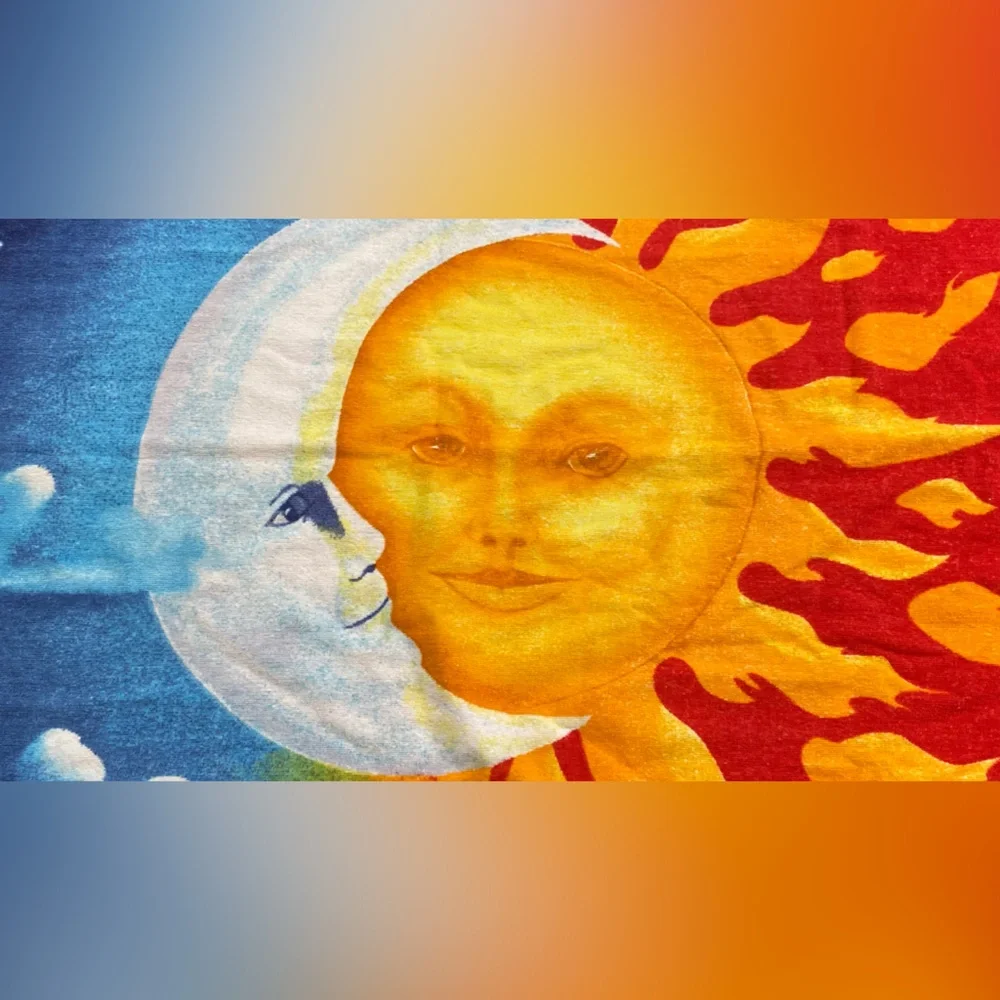 Vintage Copa Sun Moon Celestial Face Cotton Towel Beach Y2K 2000 Psychedelic A15